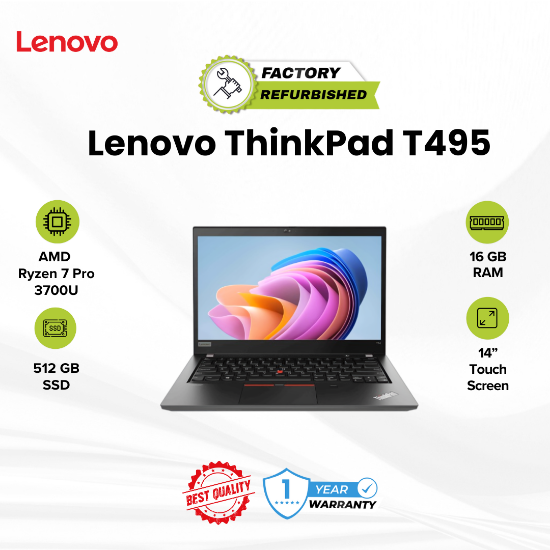 Picture of Lenovo Laptop T495 AMD Ryzen 7 Pro 3700U 16GB 512GB Refurbished A 1 Year