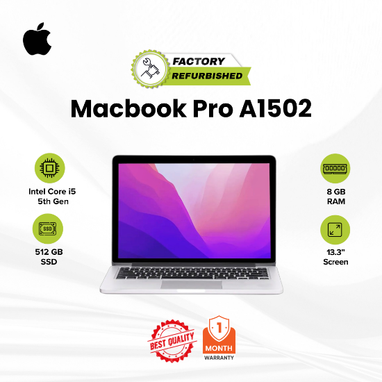 Picture of MacBook Pro A1502 Core i5 5 Gen 8GB 512GB Refurbished C 1 Month