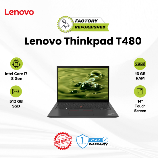 Picture of Lenovo ThinkPad T480 Core i7 8 Gen 16GB 512GB Touch Refurbished A 1 Year