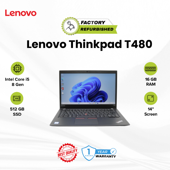 Picture of Lenovo ThinkPad T480 Core i5 8 Gen 16GB 512GB Refurbished A 1 Year