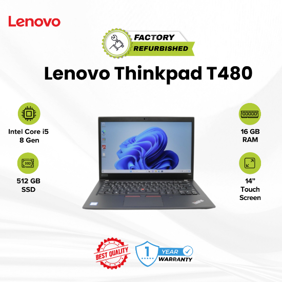 Picture of Lenovo ThinkPad T480 Core i5 8 Gen 16GB 512GB Touch Refurbished A 1 Year