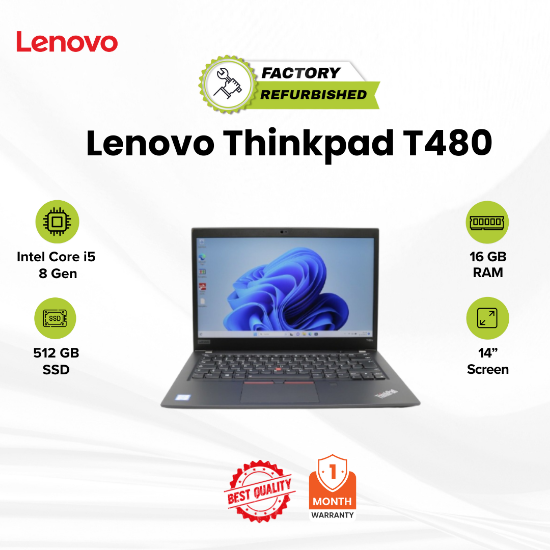 Picture of Lenovo Thinkpad T480 Core i5-8th Gen 16GB 512GB Touch Refurbished A 1 Month