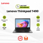 Picture of Lenovo ThinkPad T490 Notebook Core i5 8 Gen 8265U 16GB 256GB Touch Refurbished Pitch Black 14" 1 Year