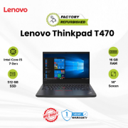Picture of Lenovo ThinkPad T470 Notebook Core i5 7 Gen 7300U 16GB 512GB Refurbished Pitch Black 14"6 Months